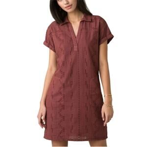 Prana Ladyland Eyelet Polo Collar Sheath Minimalist Shirt Dress SMALL Earth tone